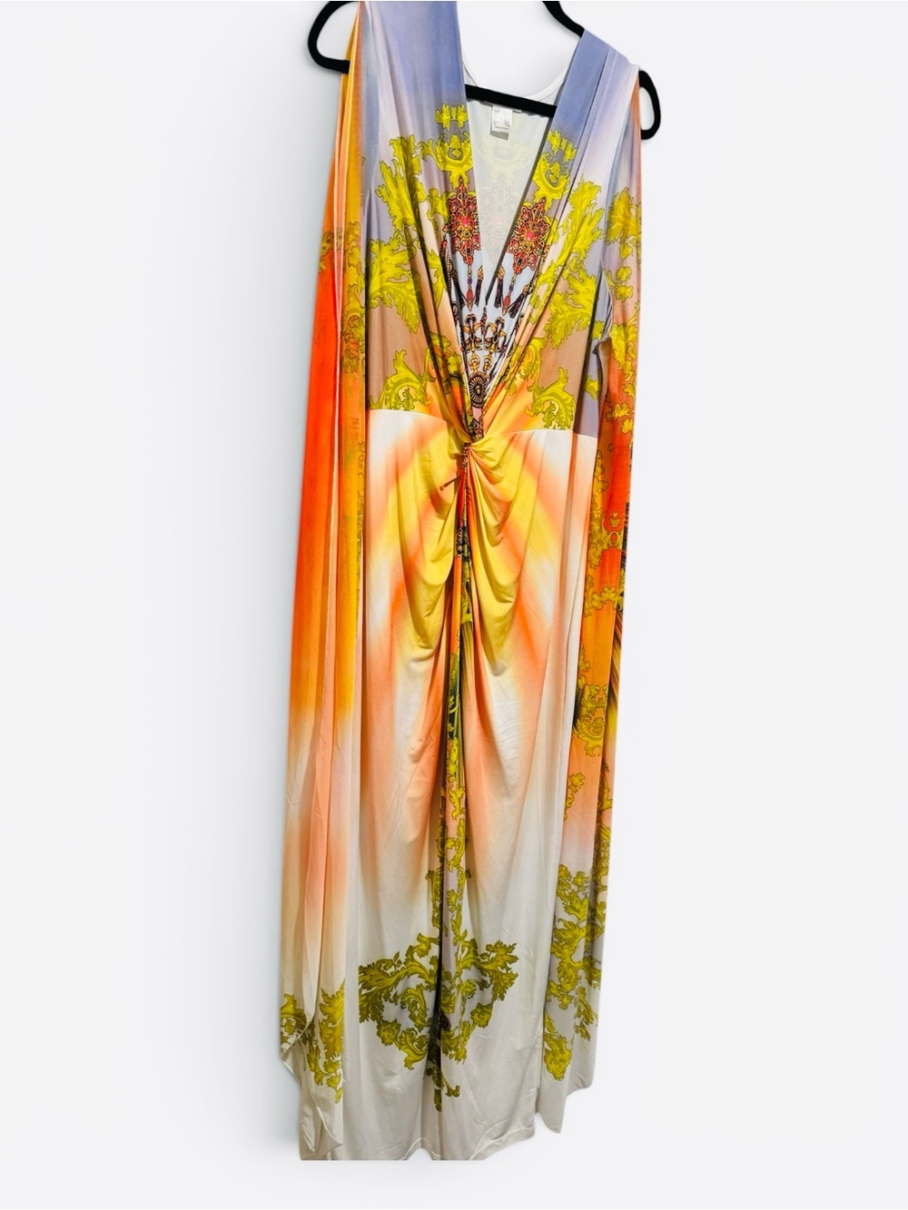 VENUS Elegant Bright Print Maxi Dress with Dramatic Sleeves - Picture 5 of 10